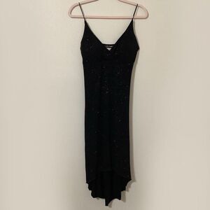 Vintage 90s Black Sparkle Glam Grunge Witchy Dark Romantic Midi Slip Dress L